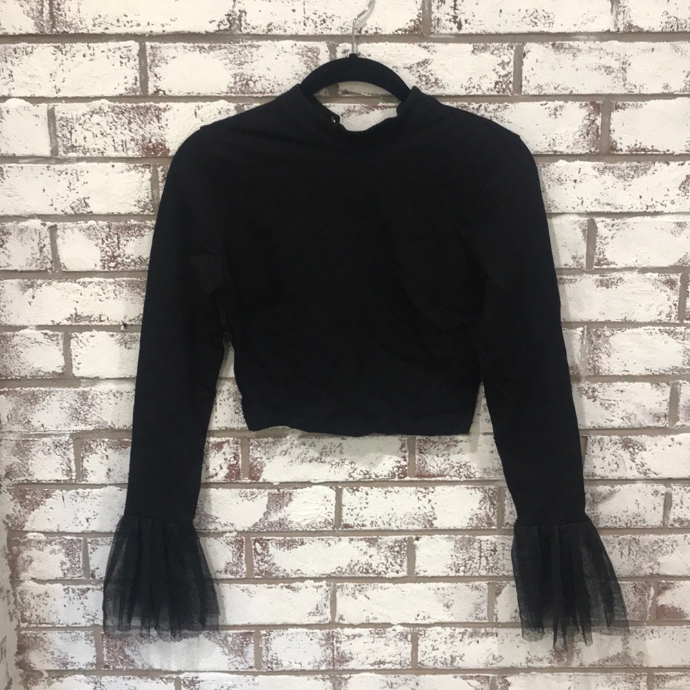 Long sleeve Tulle Cuffed Crop top
